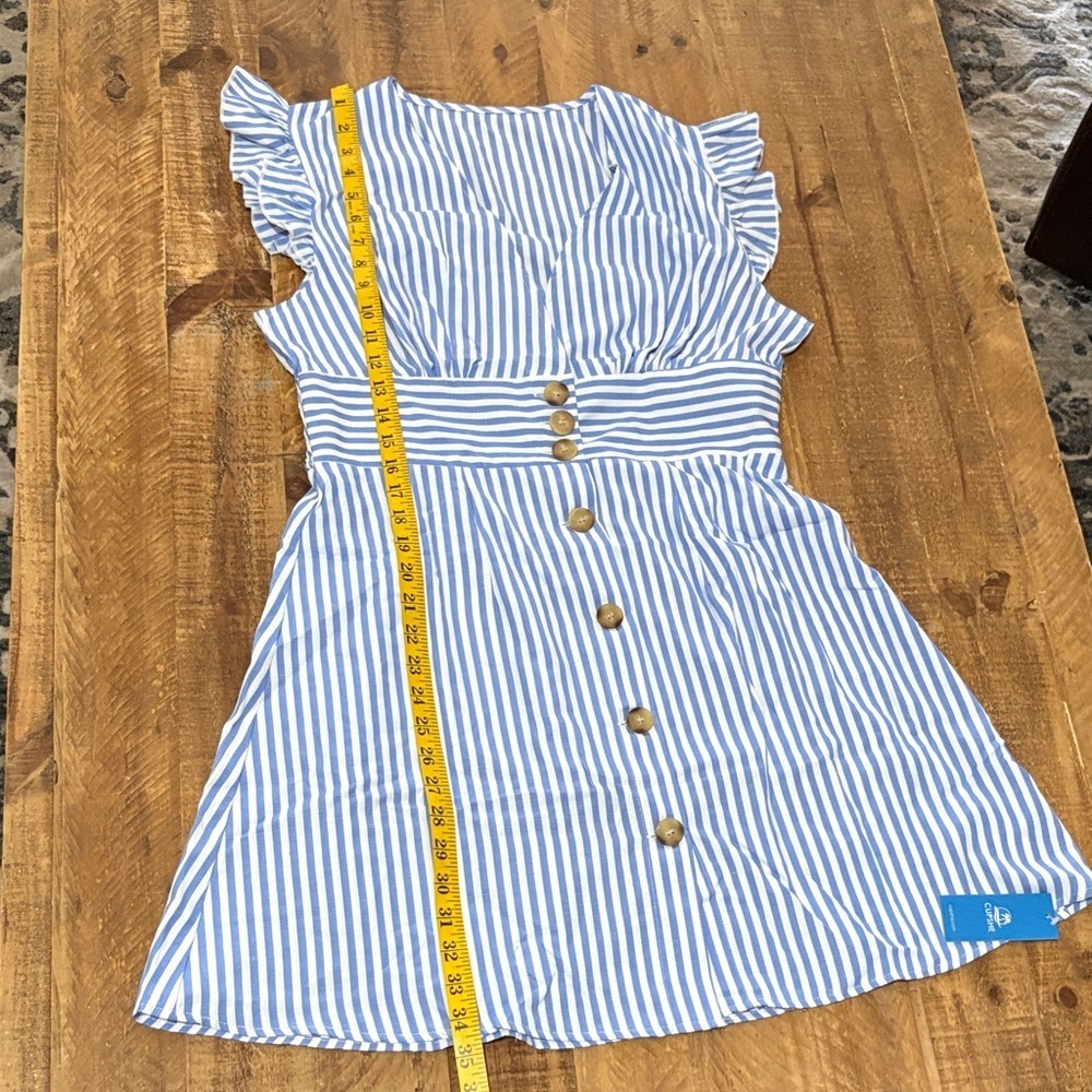 Cupshe Blue Striped V-Neck Flutter Sleeve Mini Dress NWT - Picture 11 of 13